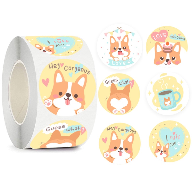 

50pcs Cute Corgi Dog Yellow Seal Sticker Stiker Lucu Online Shop Packaging Label Packing Segel