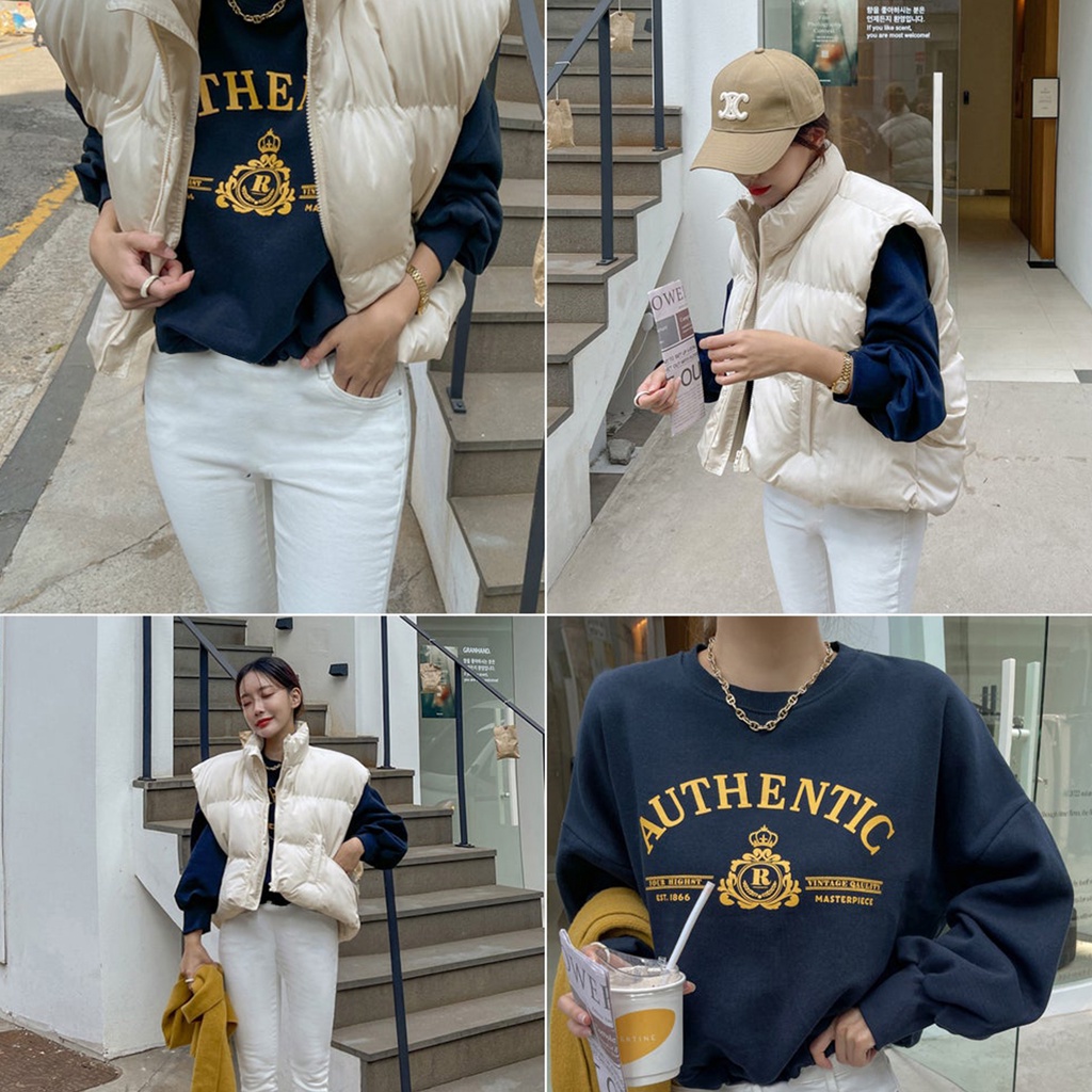 Sweater Authentic R Oversize Korea Style Sweatshirt Wanita Lucu  Bahan Fleece Allsize