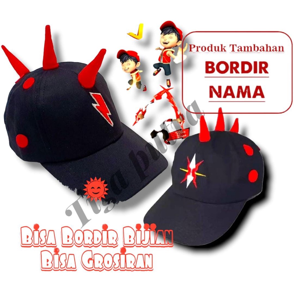 Topi Anak Baseball Boboiboy Bordir Nama Anak Usia 2- 10 Tahun Karakter Bo boi boy