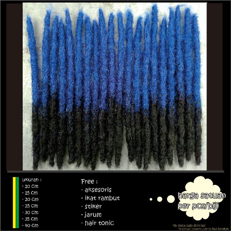 rambut gimbal sambung (harga per biji) warna biru mix hitam sintetis