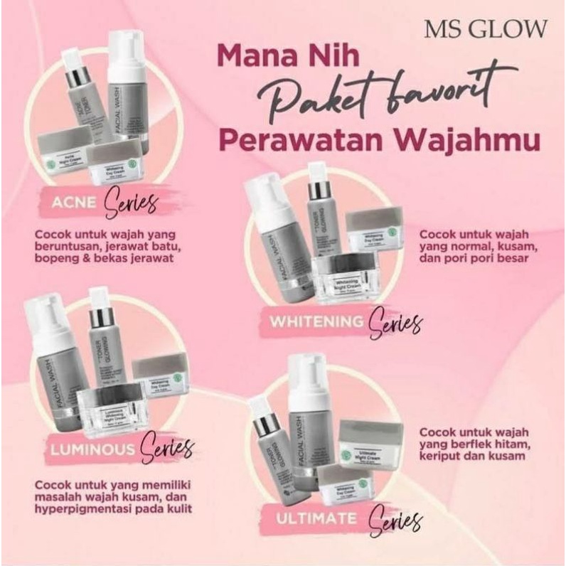 PAKET WAJAH MS GLOW SERIES / Ms Glow Paket Acne / Ms Glow Paket Ultimate / Ms Glow Paket Luminous / Ms Glow Paket Whitening / Paket Ms Glow Perawatan Wajah TERMURAH Bisa COD Grosir Pelembab Facial Kosmetik Kacantikan Perawatan Wajah Ms Glow Acne ORIGINAL