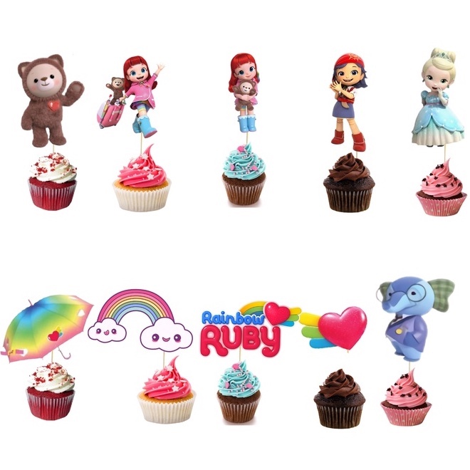 

Cupcake topper rainbow ruby / Hiasan kue happy birthday