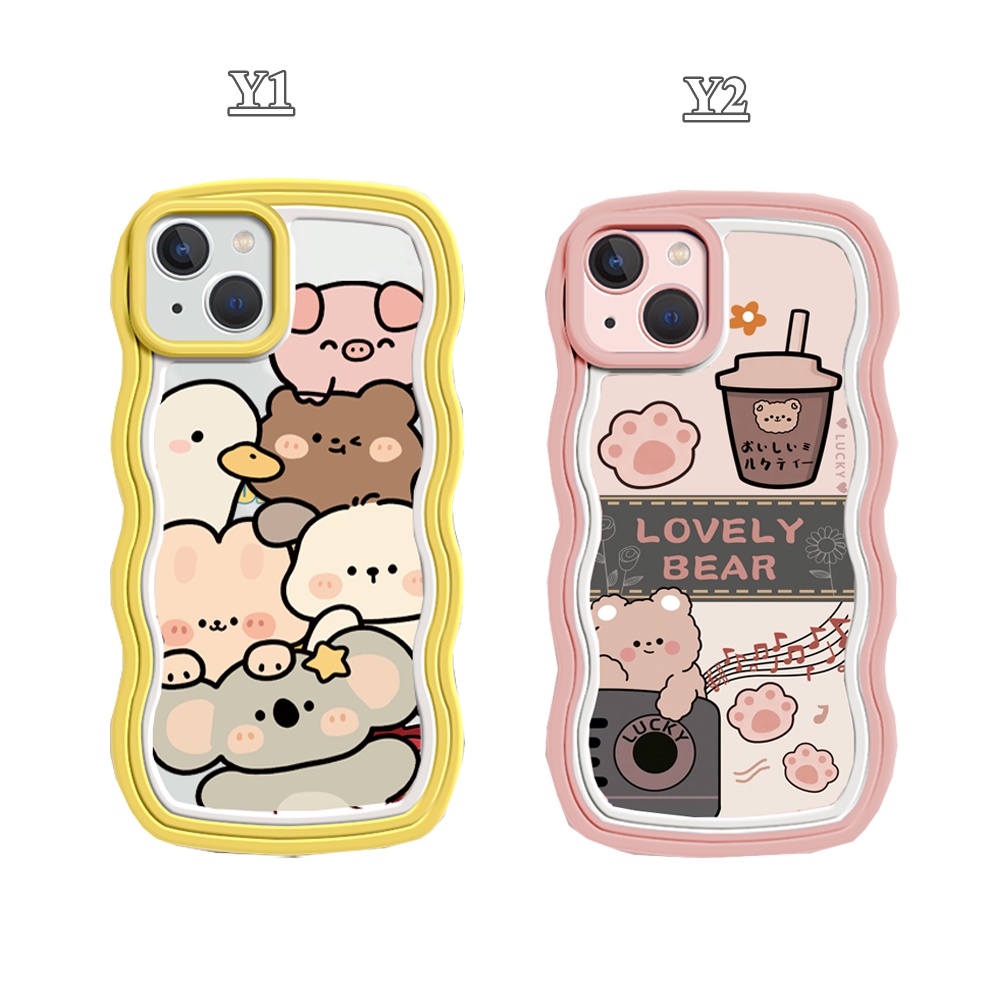 Case OPPO A17 A16 A57 2022 A77S A77 A16K A16E A95 A55 A96 A76 A12 A5s A15 A54 A7 A53 A3s A31 A52 A92 F9 F11 Reno 5F Kartun Hewan Kepala Pola Warna Pelindung Case