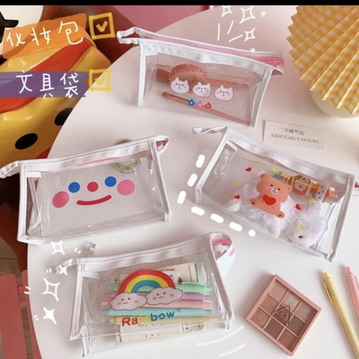 Travel Pouch Dompet Mika Makeup Kawai Transparan Resleting Korea