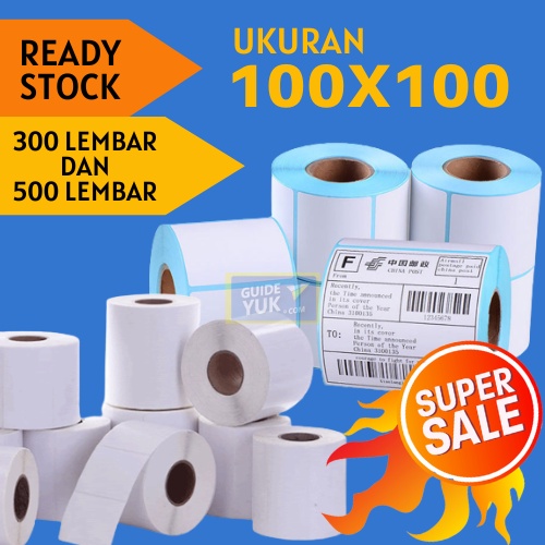 100x100 Label Sticker Thermal / Direct Thermal Sticker / Kertas Thermal / Label Thermal / Kertas Stiker Resi / Kertas Printer 500 lembar 300 lembar 100*100