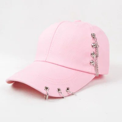 Topi Baseball Hip Hop Adjustable Dengan Cincin Besi + Rantai Metal