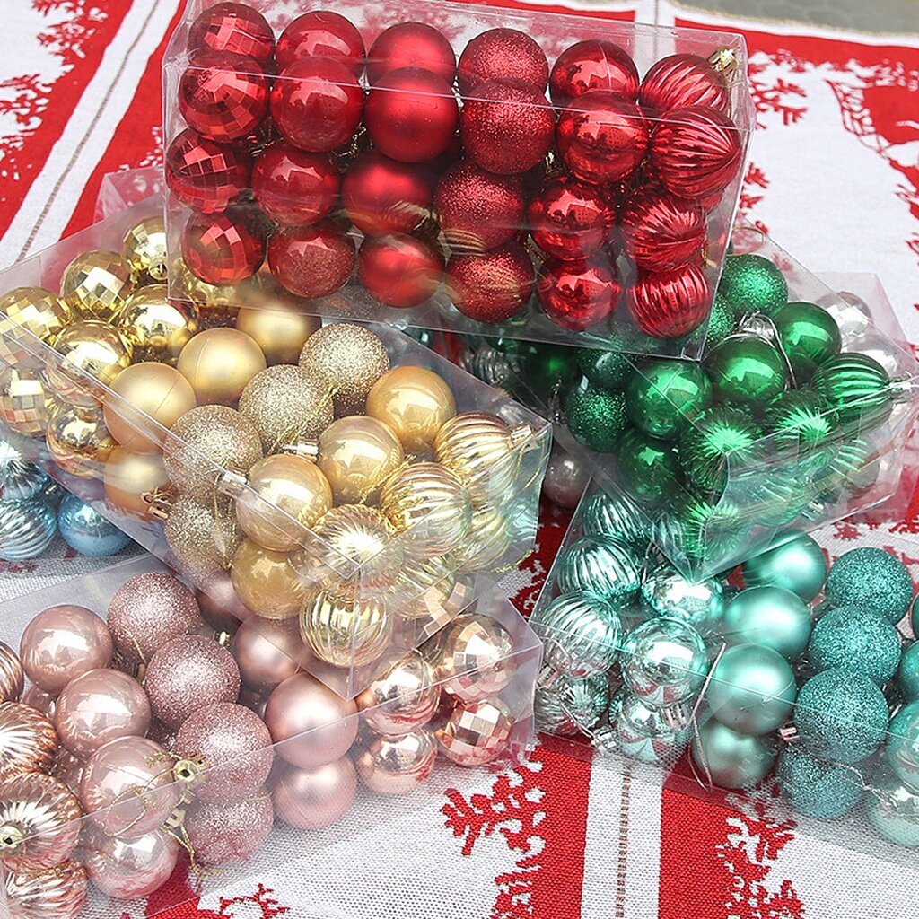 36pcs / Kotak Ornamen Bola Gantung Bahan Plastik Warna-Warni Untuk Dekorasi Pohon Natal