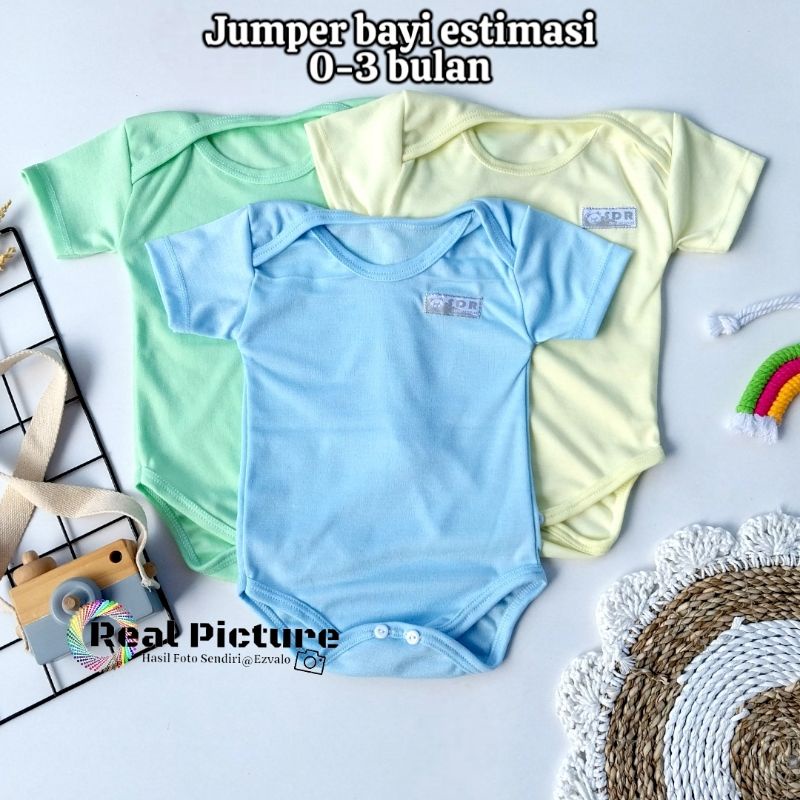 Jumper pendek bayi polos 0-3 bulan 3pcs dan 1pcs