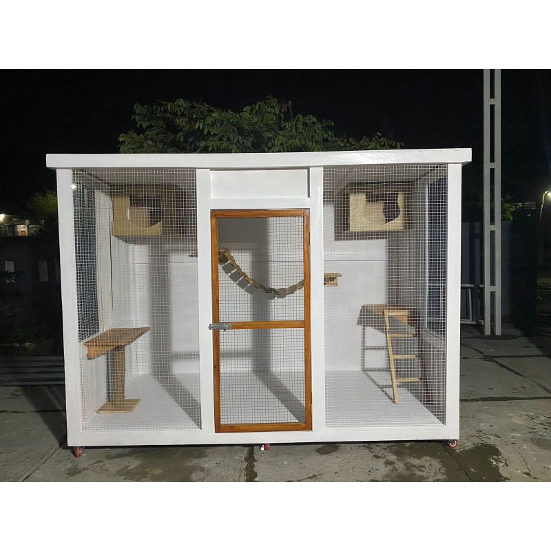 Kandang kucing bahan kayu jumbo besar 2 meter mainan lengkap custom rumah hewan peliharaan