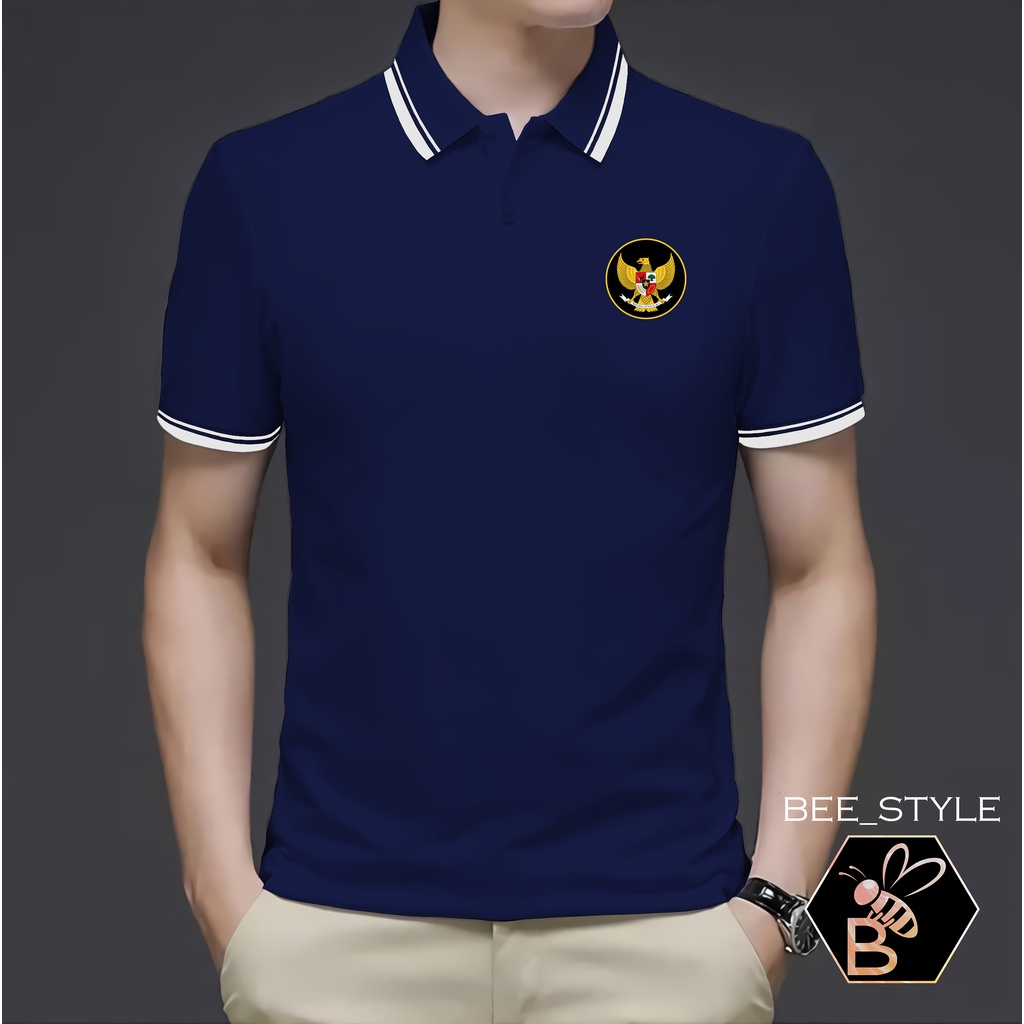 Kaos Kerah Pria Logo Garuda / Kaos Polo List II Garuda Hitam/ Kaos Pria Polo Shirt