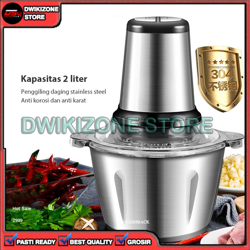 [100% ORIGINAL] BLENDER DAGING CHOPPER 2L STAINLESS BESI SS 304 FOOD GRADE PORTABLE BAJA TAHAN KARAT