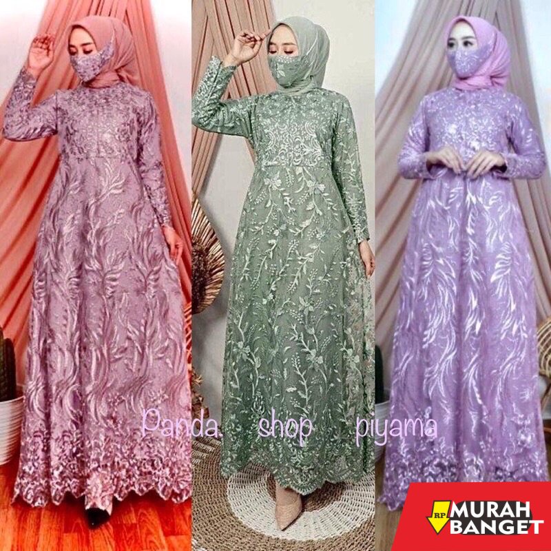 model gamis kombinasi polos terbaru 2022 GAMIS BUSUI NAMIRA/TILE FULL BRUKAT MUTIARA/SIZE S M/L/XL/X