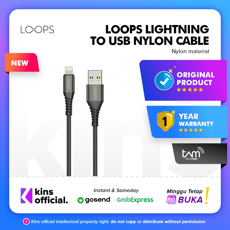 Loops Lightning to USB Nylon Cable - Black