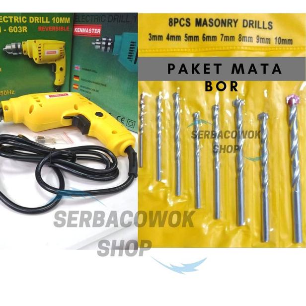 Mesin Bor Listrik Bor Tangan Kenmaster 10 Mm 2 Arah + Mata Bor Set