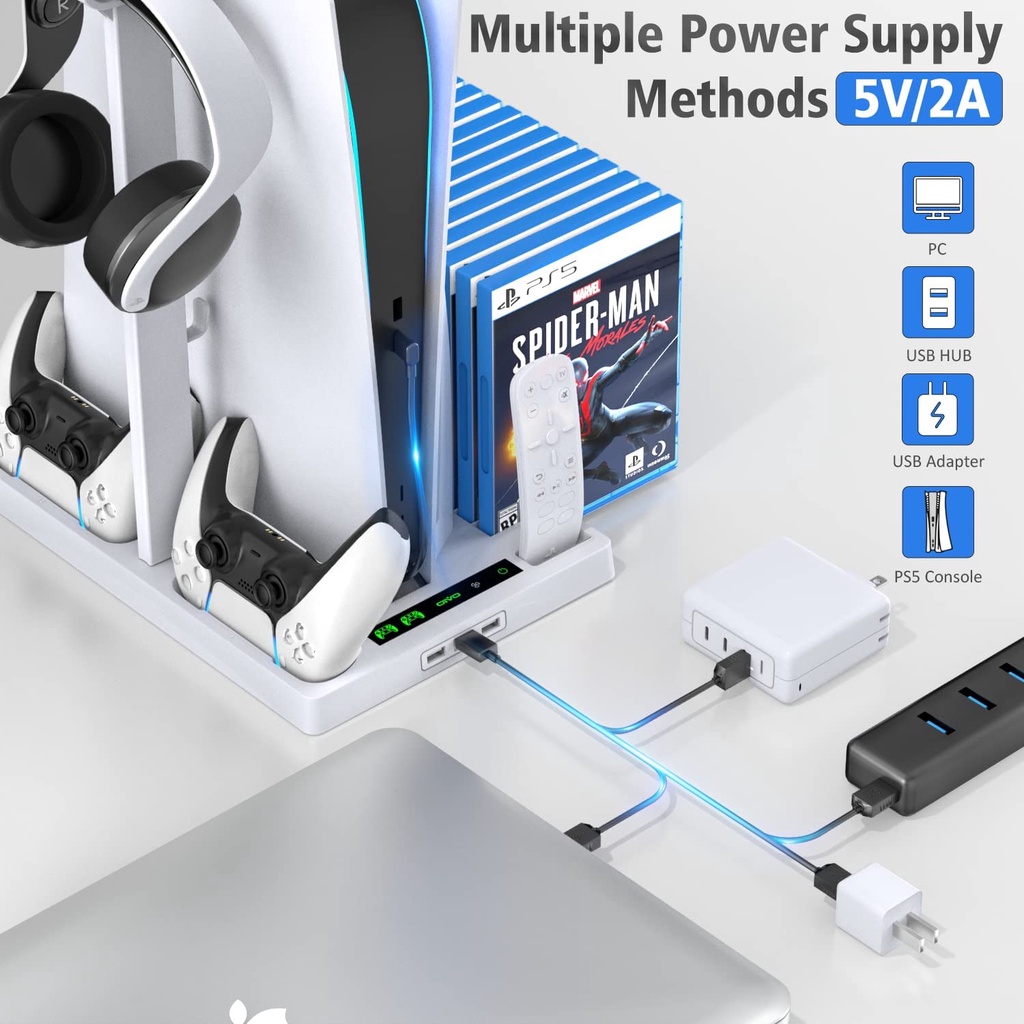 OIVO Vertical Stand with Controller Charging Station &amp; Suction Cooling Fan for PS5 Disc &amp; Digital