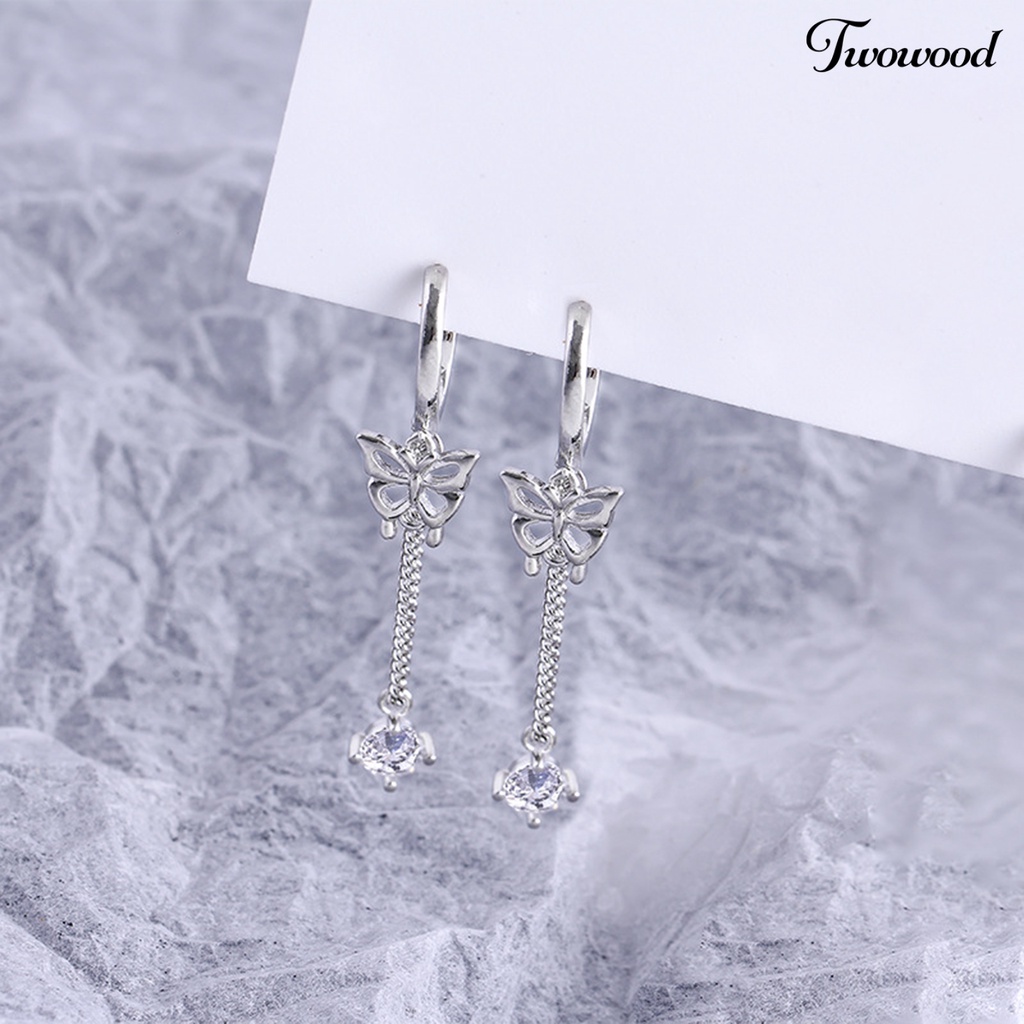 1 Pc Anting Tassel Cubic Zirconia Bentuk Kupu-Kupu Gaya Korea Untuk Wanita