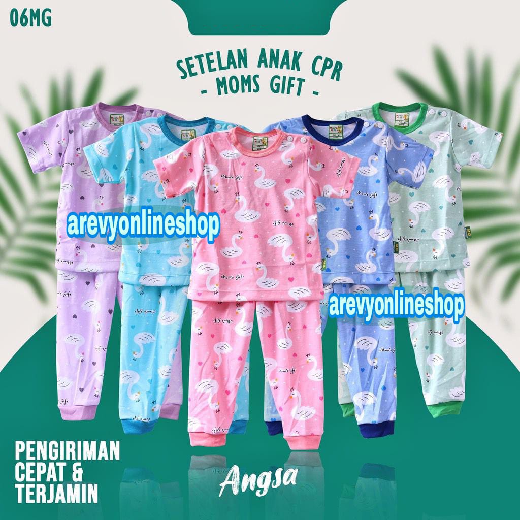 Setelan Baju Bayi Oblong Anak Moms Gift Baju Pendek Celana Panjang Motif Angsa S M L XL 3-24 Bulan