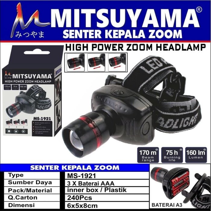 Headlamp / Senter Kepala High Power Zoom Mitsuyama MS-1921