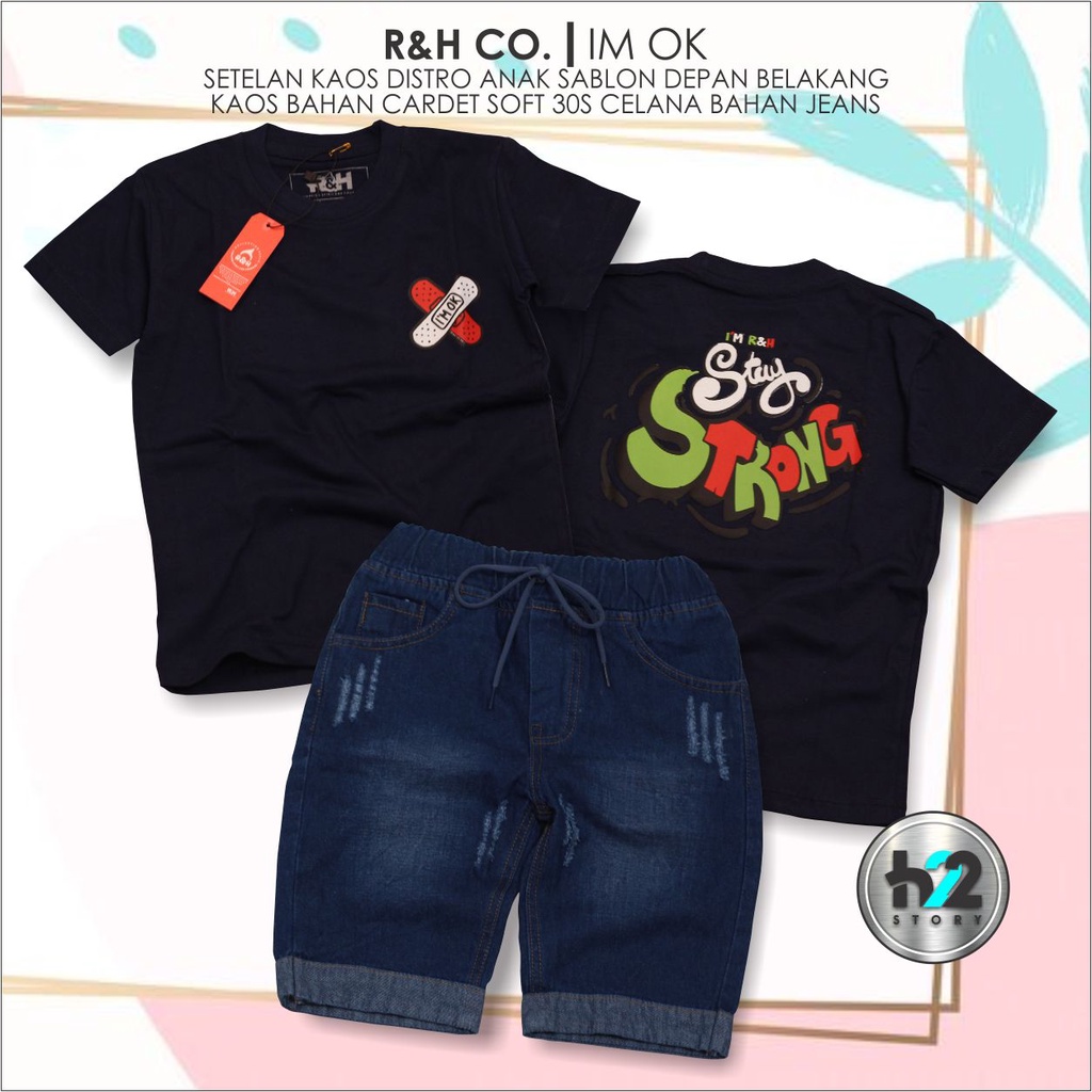 Setelan Kaos Distro Anak Celana Jeans Pendek Usia 3-12 Tahun By H22Story