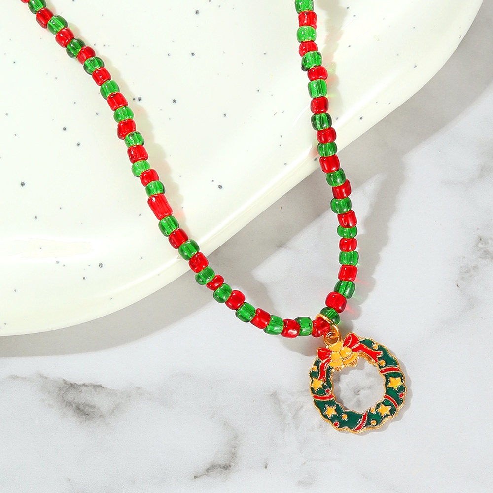 Kalung Klavikula Manik-Manik Warna-Warni Desain Santa Claus Pohon Natal Snowman Untuk Pria Dan Wanita