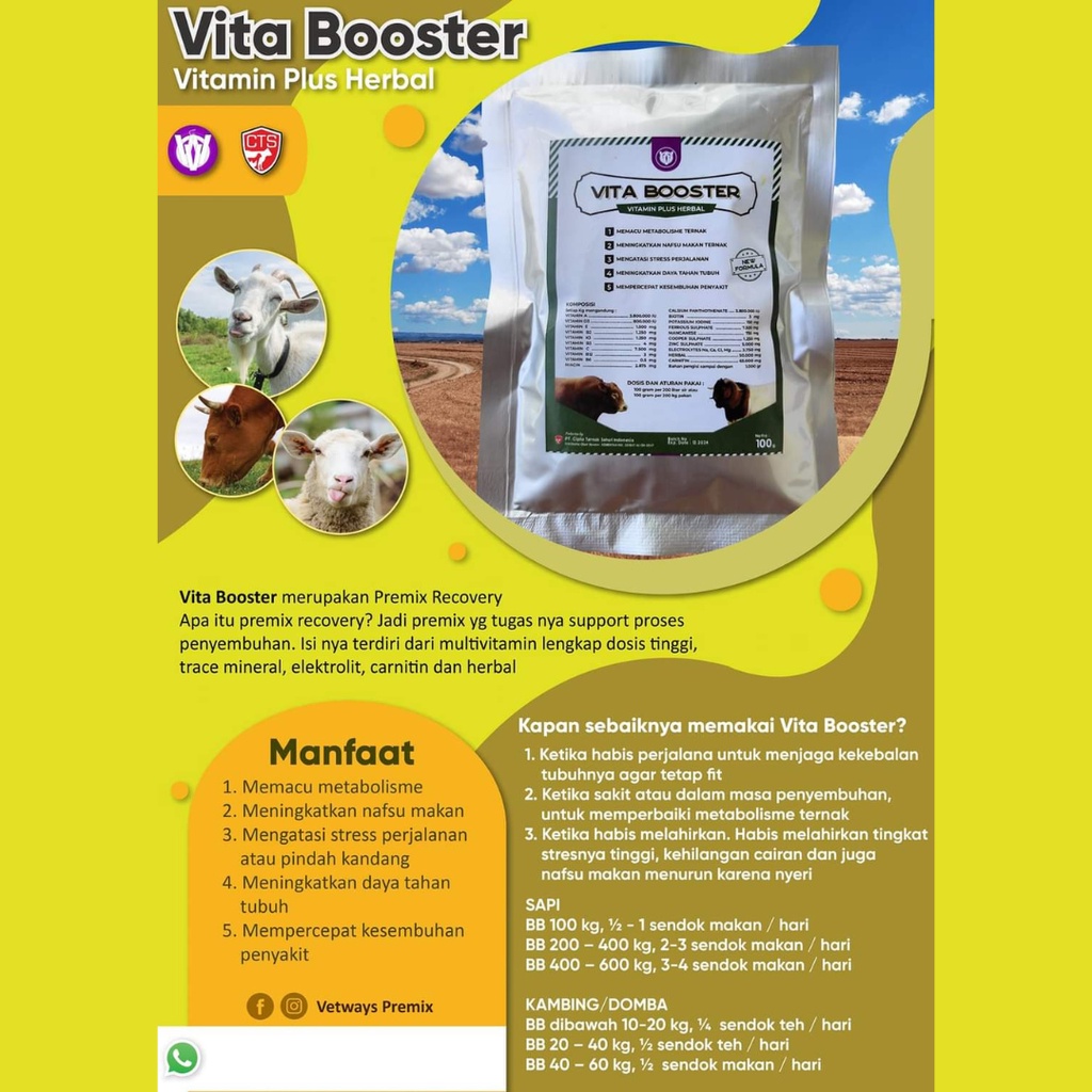 VITA BOOSTER 1 DUS (50PCS) - Premix Penggemuk Sapi Kambing Penambah Bobot Badan | Apoternak