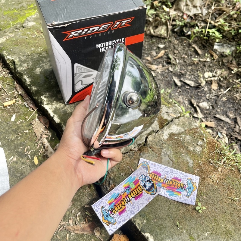 Lampu CB Pesek Jute 5,7 in  Headlamp Batok Polos Crhome kaca Putih dan Outo pal  Reflektor RX King Megapro