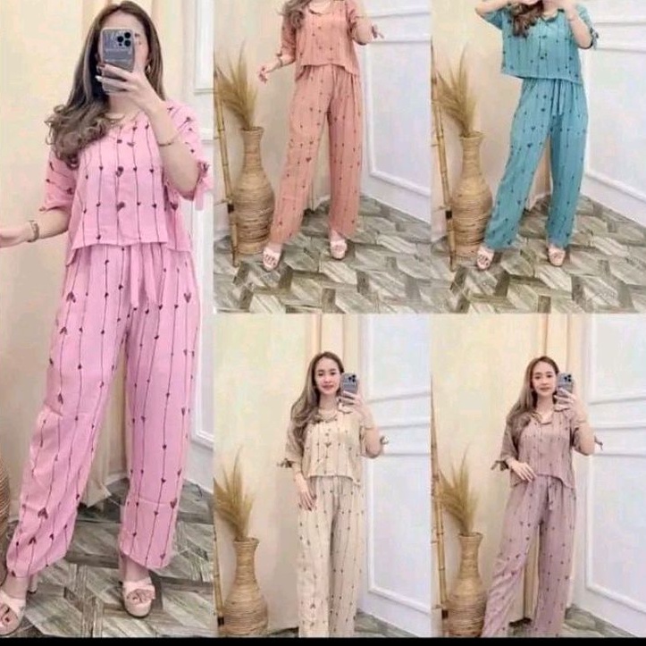 SETELAN CP CROP LOVE KANCING / ONE SET CROP WANITA / PAKAIAN WANITA