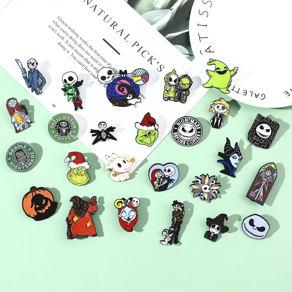 Bros Pin Enamel Desain Kartun Jack Skellington Bahan Metal