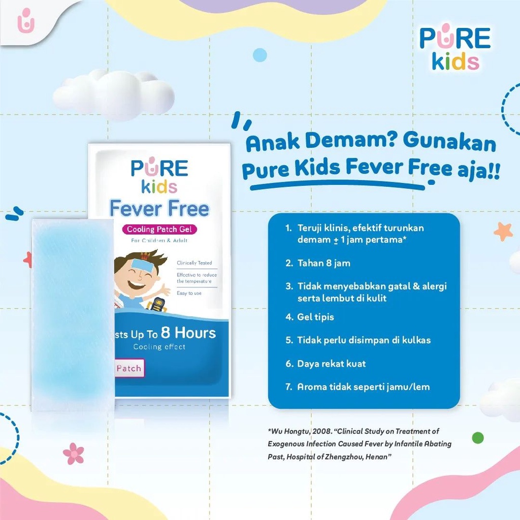 PURE KIDS Fever Free Cooling Patch Gel 1pc Penurun Demam Anak Kompres Demam