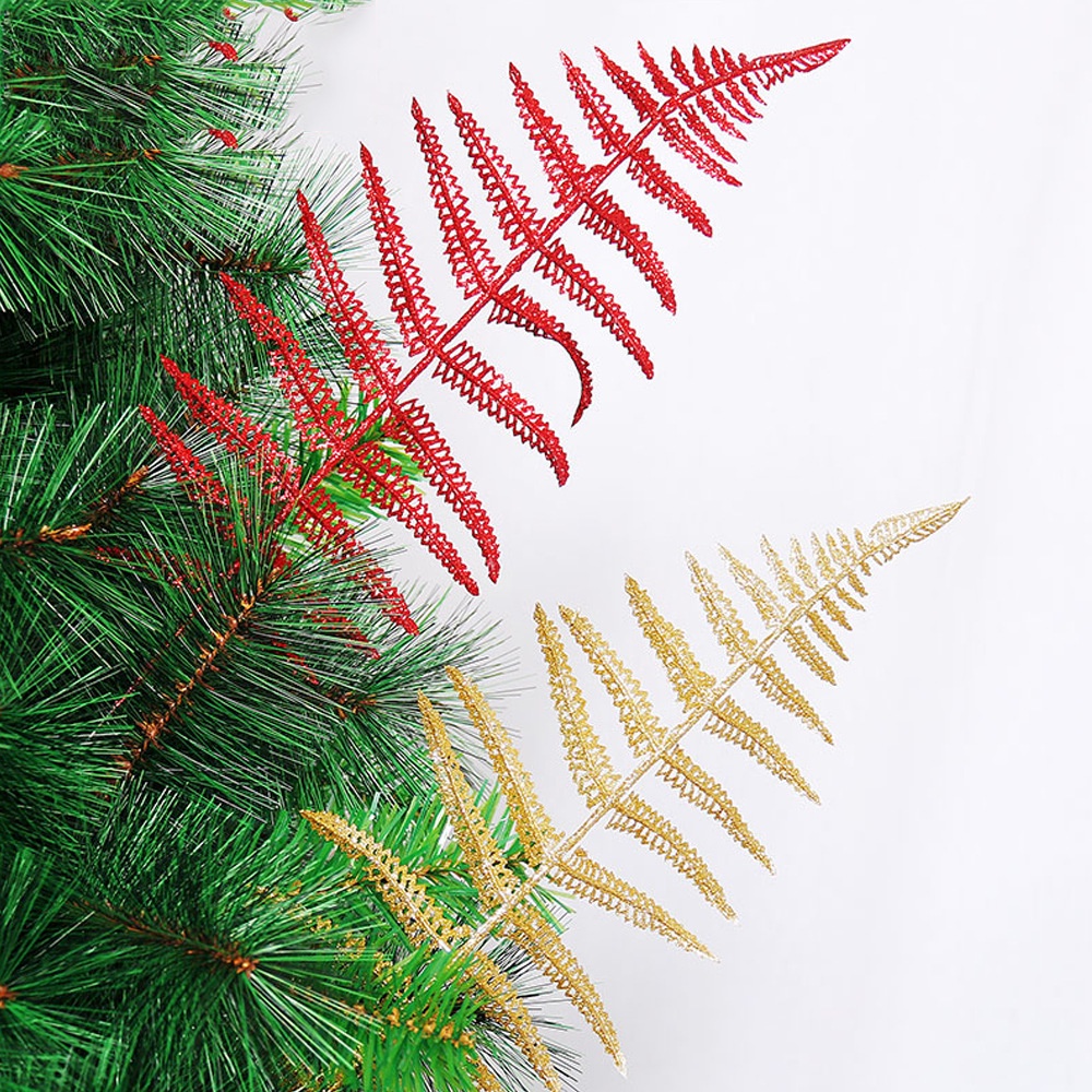 Ornamen Tanaman Daun Persia Buatan Dengan Bubuk Glitter Untuk Dekorasi Pohon Natal