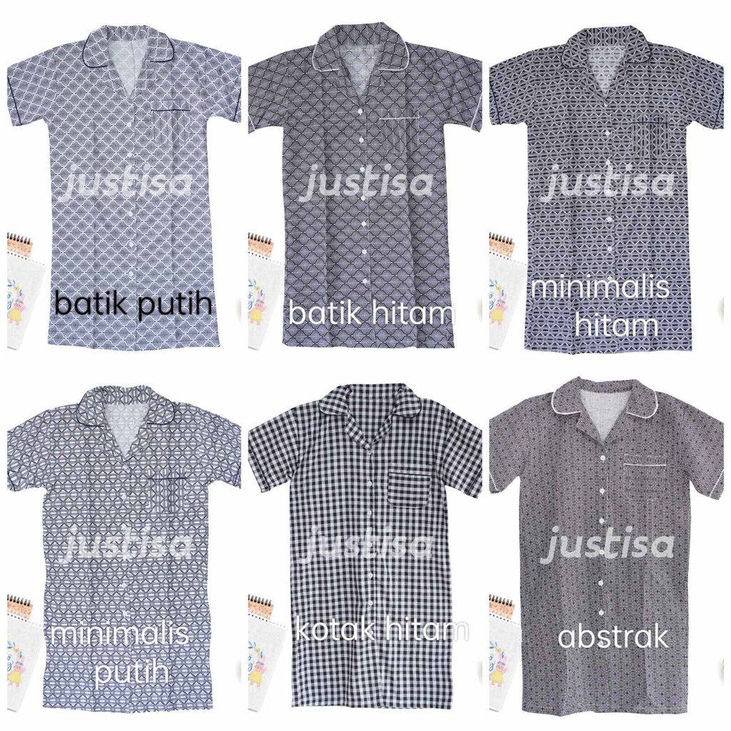 all size baju terusan piyama daster berkerah katun jepang