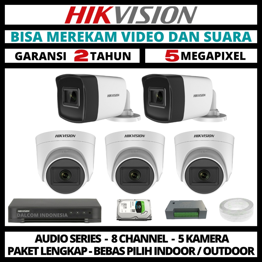 PAKET CCTV HIKVISION 5MP 8 CHANNEL 5 CAMERA TURBO HD KAMERA CCTV