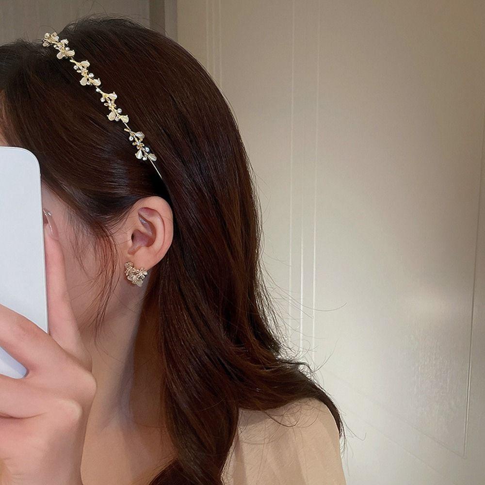 Needway  Daun Bando Kualitas Tinggi Mengkilap Aksesoris Rambut Wanita Pengantin Pernikahan Hiasan Kepala Tiara Cuci Muka Rambut Band Baroque Gaya Korea Hiasan Kepala