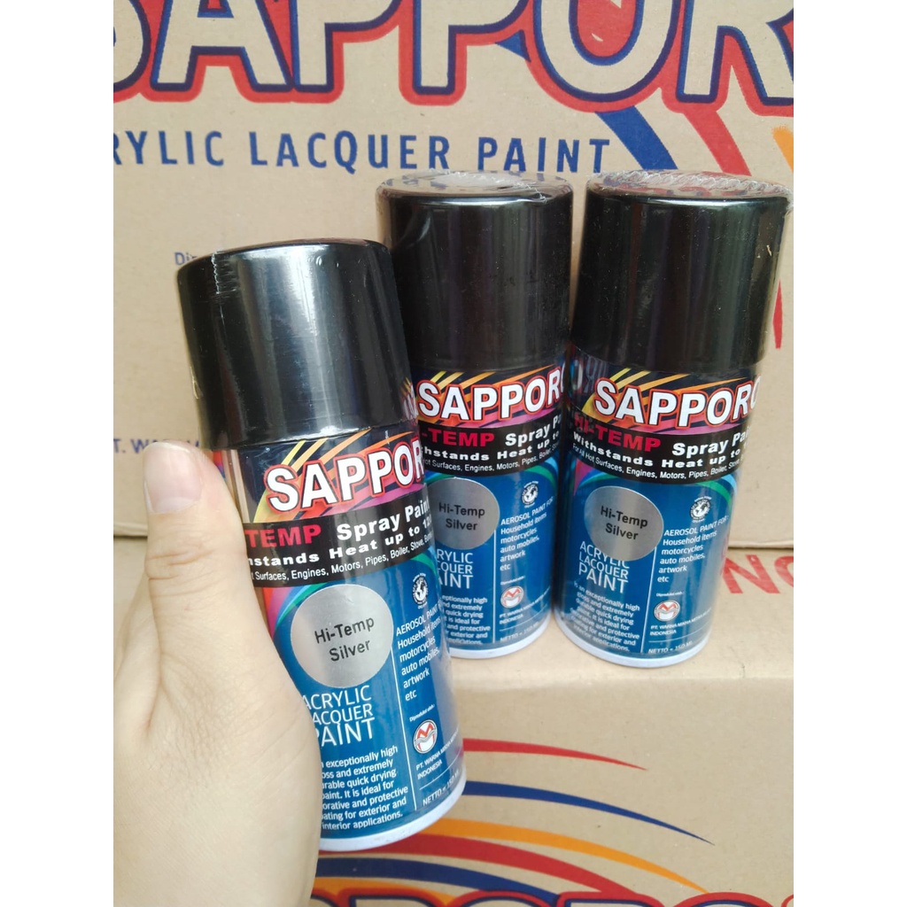 saporo acrylic lacquer paint pilok pilox cat spray sapporo 150ml hi temp silver tahan panas silver pilok knalpot pilok anti panas 150ml