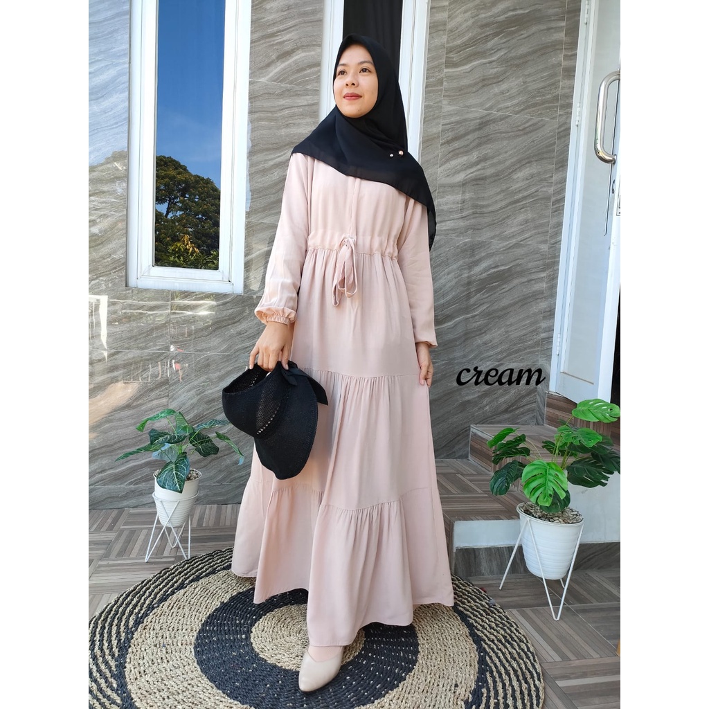 Gamis Rayon Serut Susun Basic/ Gamis Rayon Polos Serut