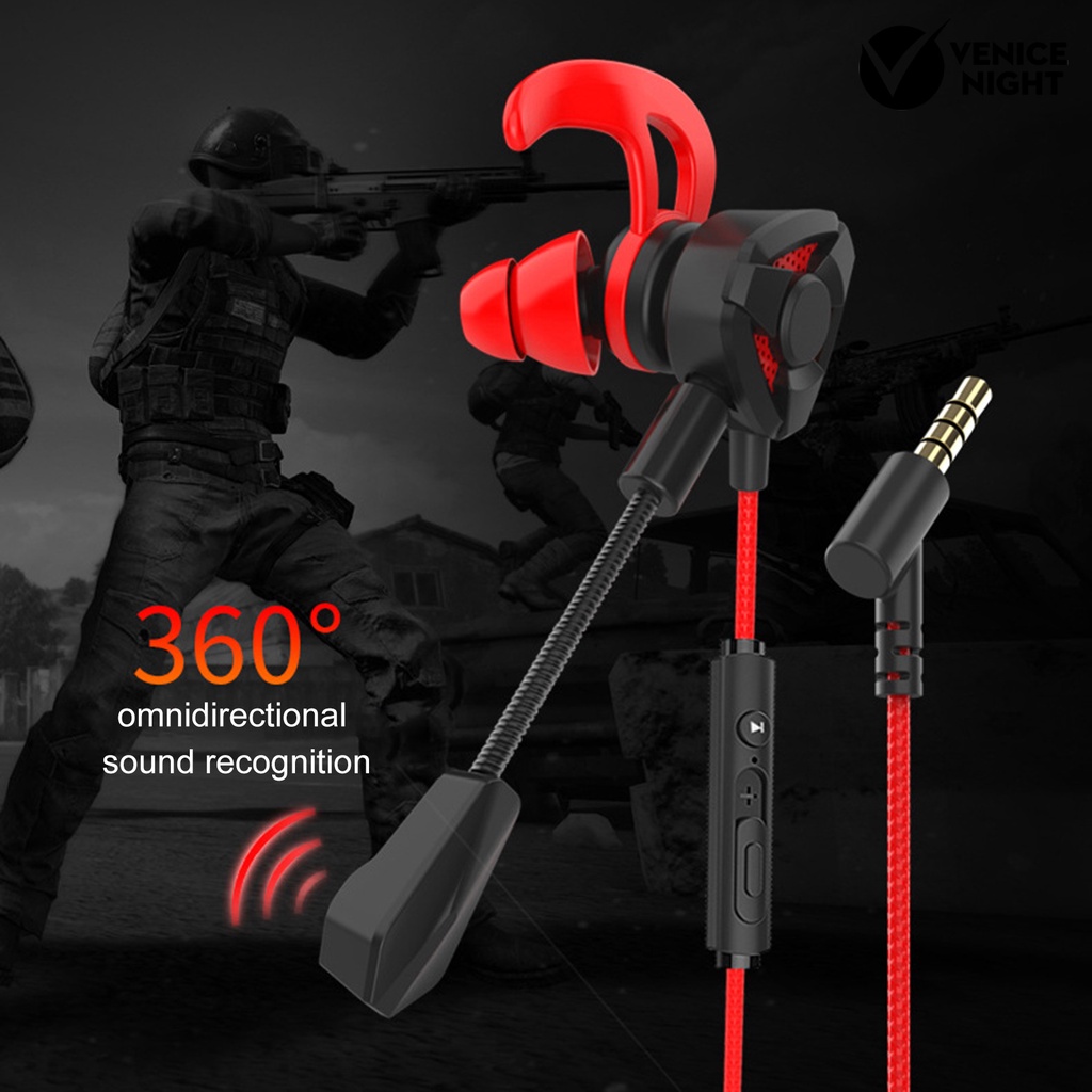 (VNEP) (Berkabel) Earphone Gaming dengan Kontrol Kabel Mikrofon 3.5mm Jack In-ear Earphone E-sports Game Earphone untuk Ponsel