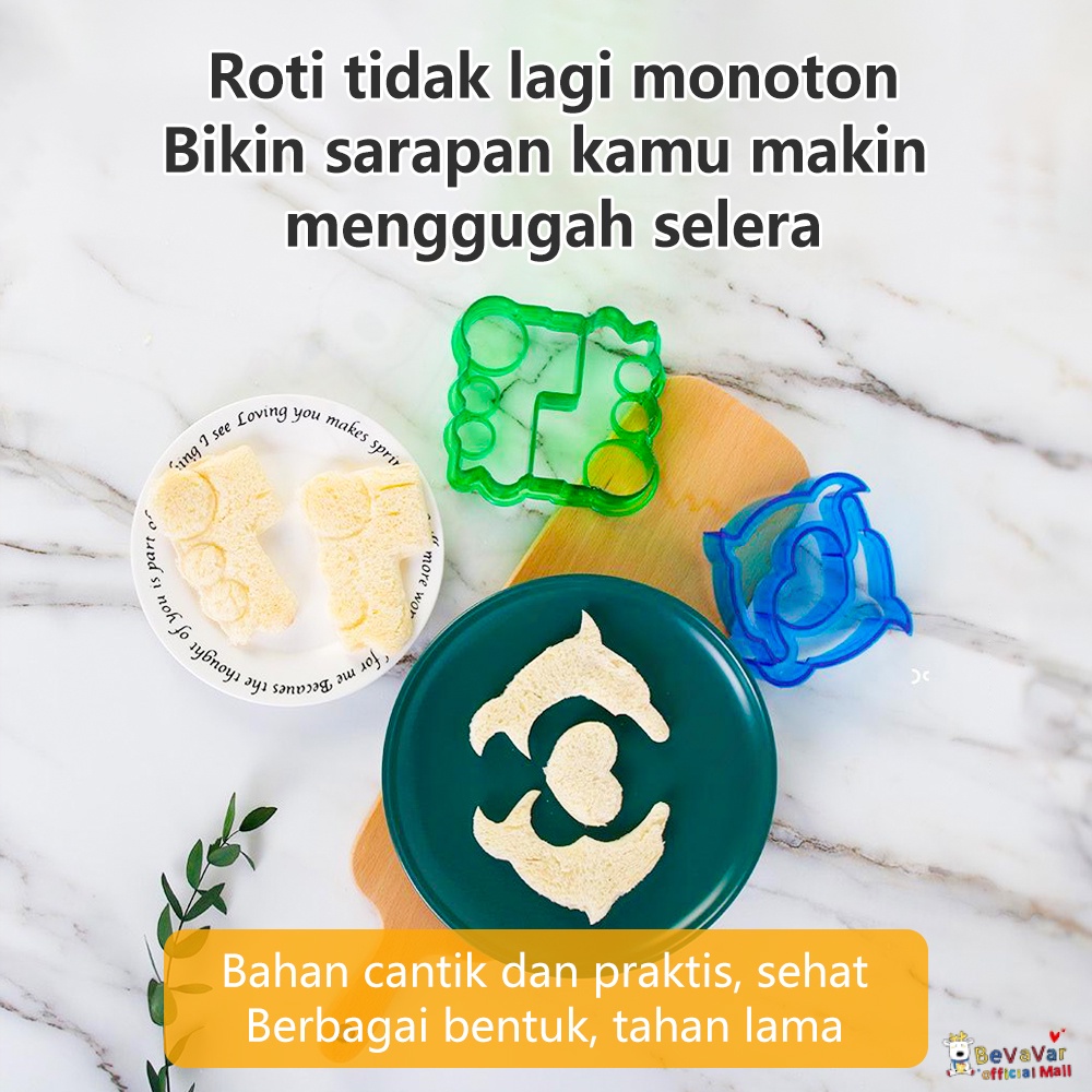 BEVAVAR Diy Cetakan Pemotong Roti Sandwich Tawar /Cetakan Roti Bekal Anak Lucu/Sandwich Cutter