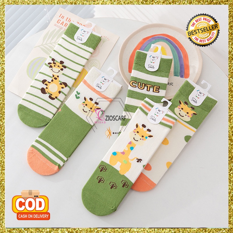 Kaos Kaki Anak Perempuan Motif Kartun Jerapah 1 Set 5 Pasang Fashion Style Anak Kecil Bahan Import KAAD