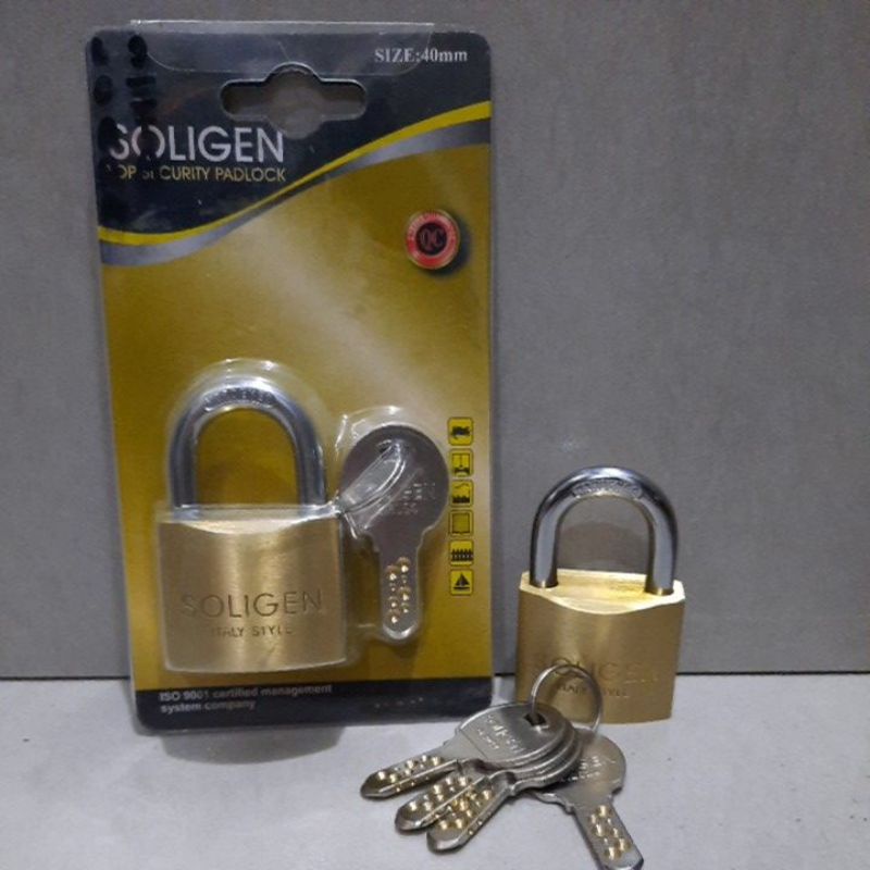 Gembok soligen 40mm leher pendek/tanpa per