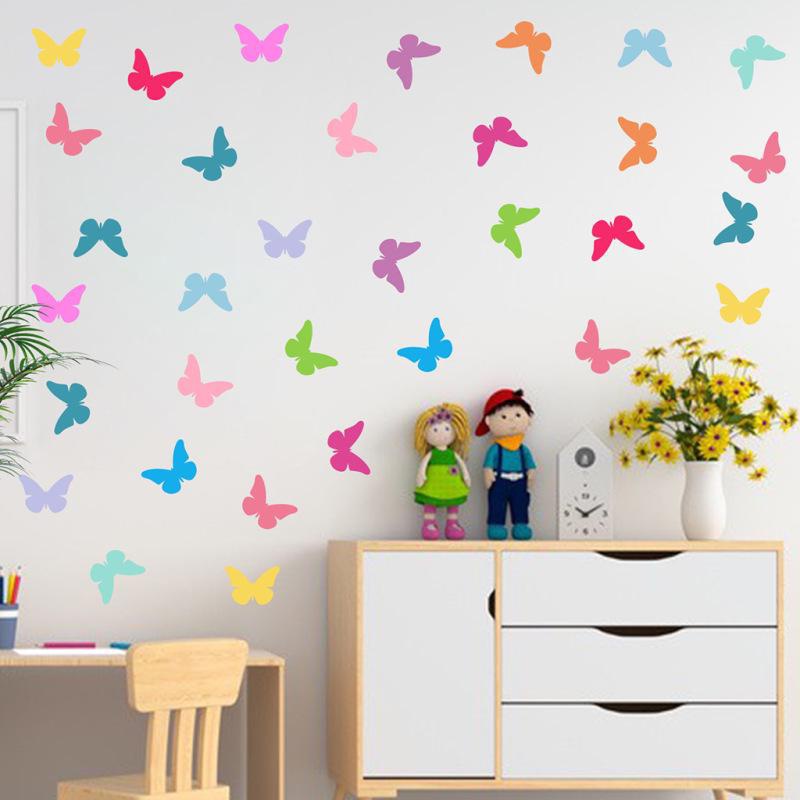 Stiker Dinding Desain Hati Butterfly Bintang Bulat Dapat Dilepas Untuk Dekorasi Kamar Anak