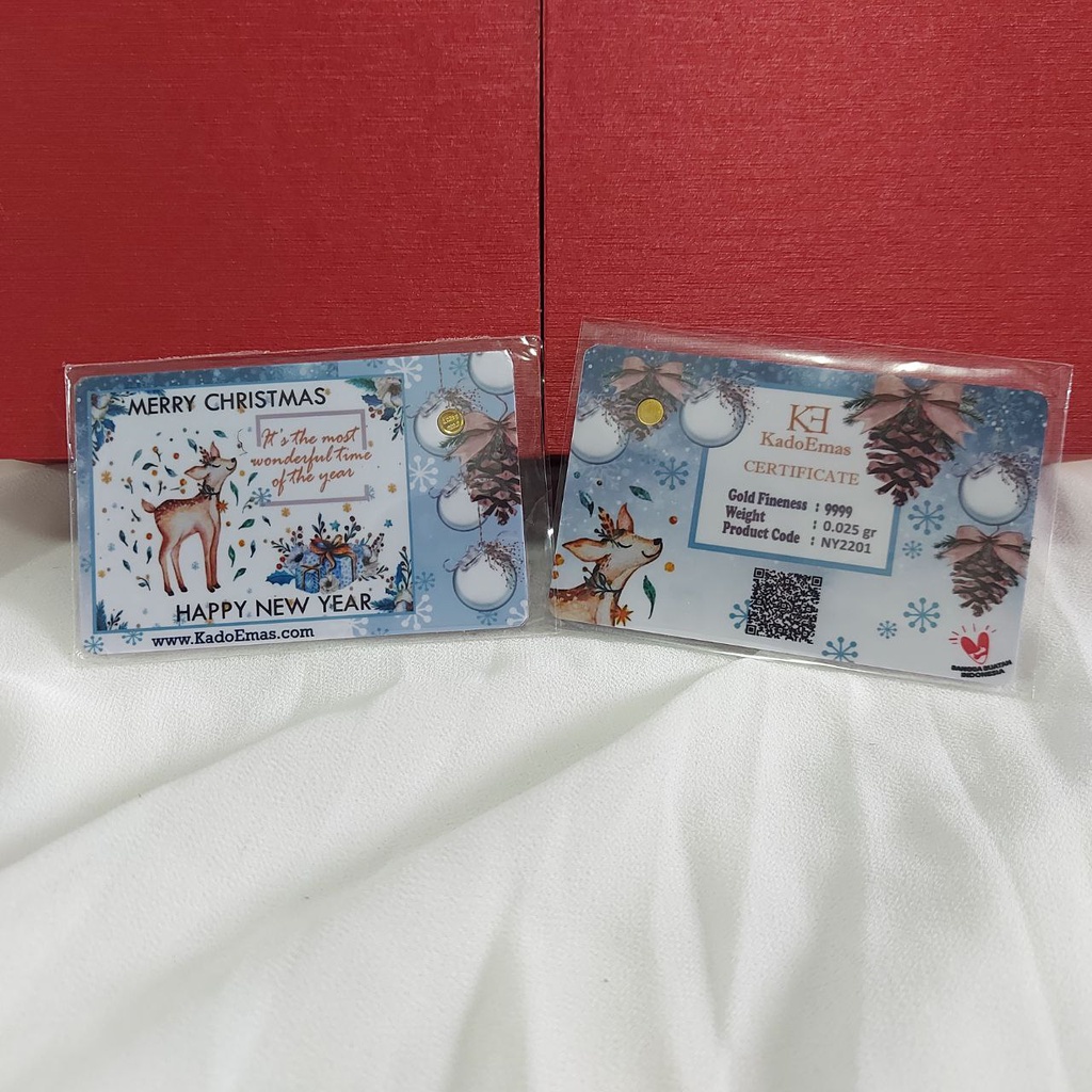 Kado Emas 0.025 gr dan Gift Box Merry Christmas Logam Mulia 24 Karat