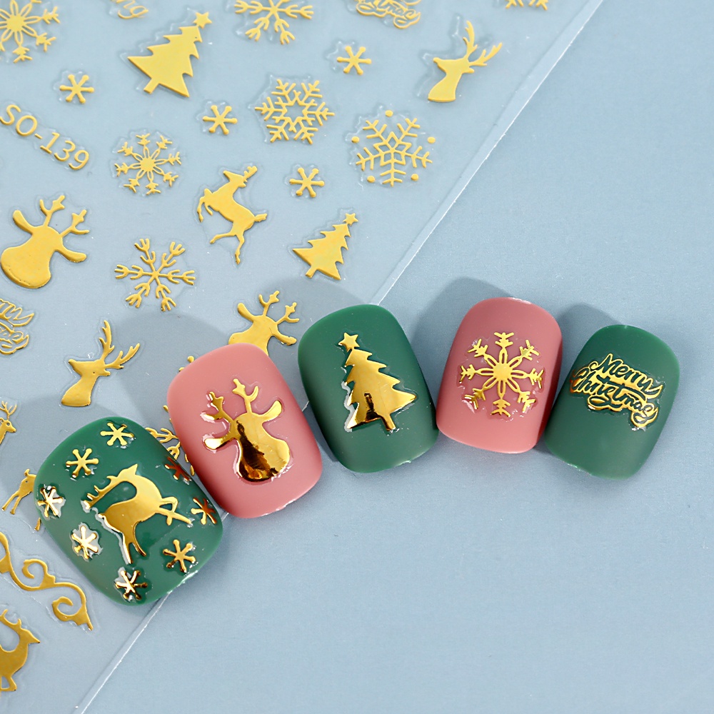 1 Pc Stiker Kuku 3D Desain Santa Claus Snowflake Elk Pohon Natal Warna Silver Gold Untuk Dekorasi Manicure