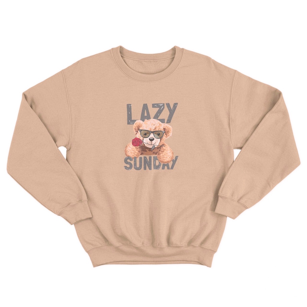 SWEATER WANITA OVERSIZE LAZY SUNDAY BEAR // ATASAN CREWNECK KOREAN STYLE ONE SIZE FIT TO XL FLEECE TEBAL,