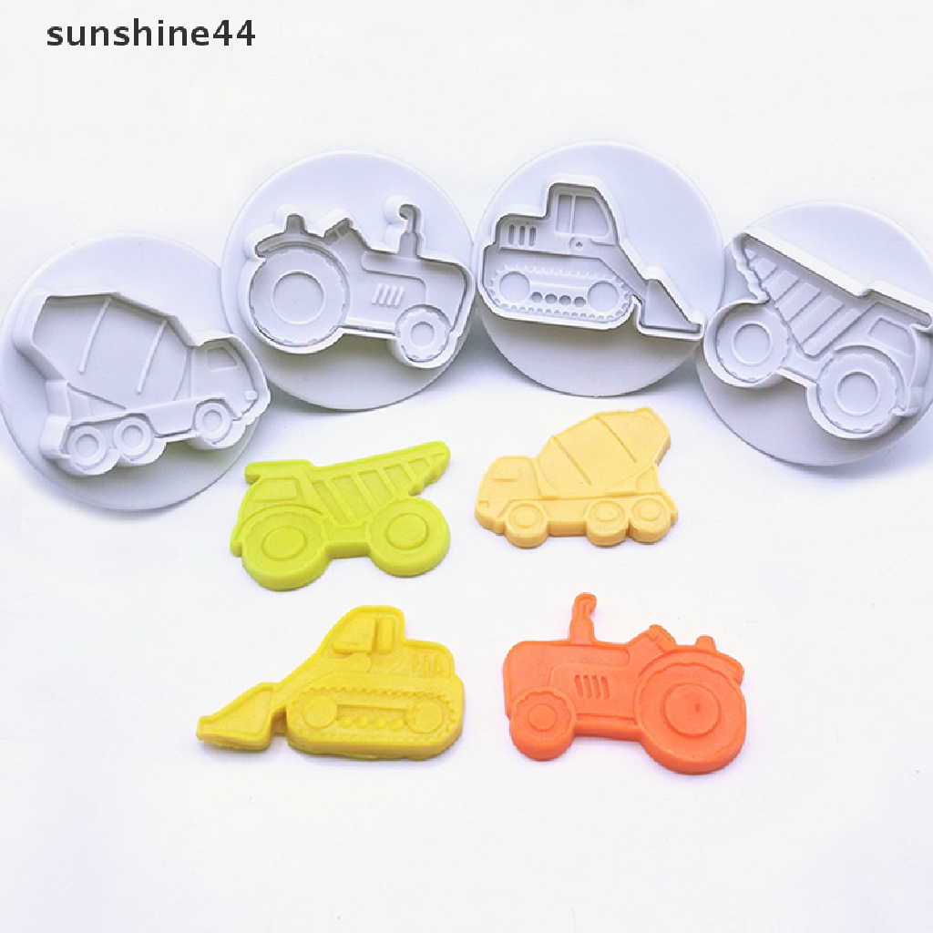 Sunshine 4Pcs Cetakan Pemotong Fondant Bentuk Mobil 3D DIY