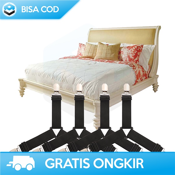 PENJEPIT UJUNG SPREI KASUR ANTI GESER NON SLIP 4PCS BAHAN KARET METAL