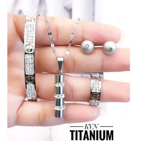 Titanium Set Perhiasan Wanita Silver Cantik Mewah  Awet Anti Karat 1122c