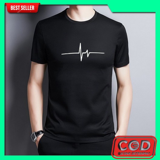 Kaos T Shirt Import Laki Laki Premium Basic Santai Dewasa Laki2 9Seven-Kaos Detak Jantung Terbaru-Ba