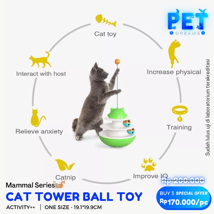 MAINAN BOLA CATNIP TOWER KUCING 2 TINGKAT GERAK KITTEN CAT TEASER TOY