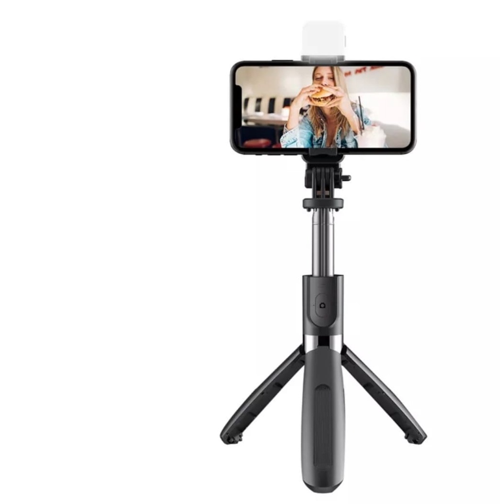 Tripod Tongsis R1s-LED 3IN1 Bluetooth Wireless With Remote Control Selfie Stick 360