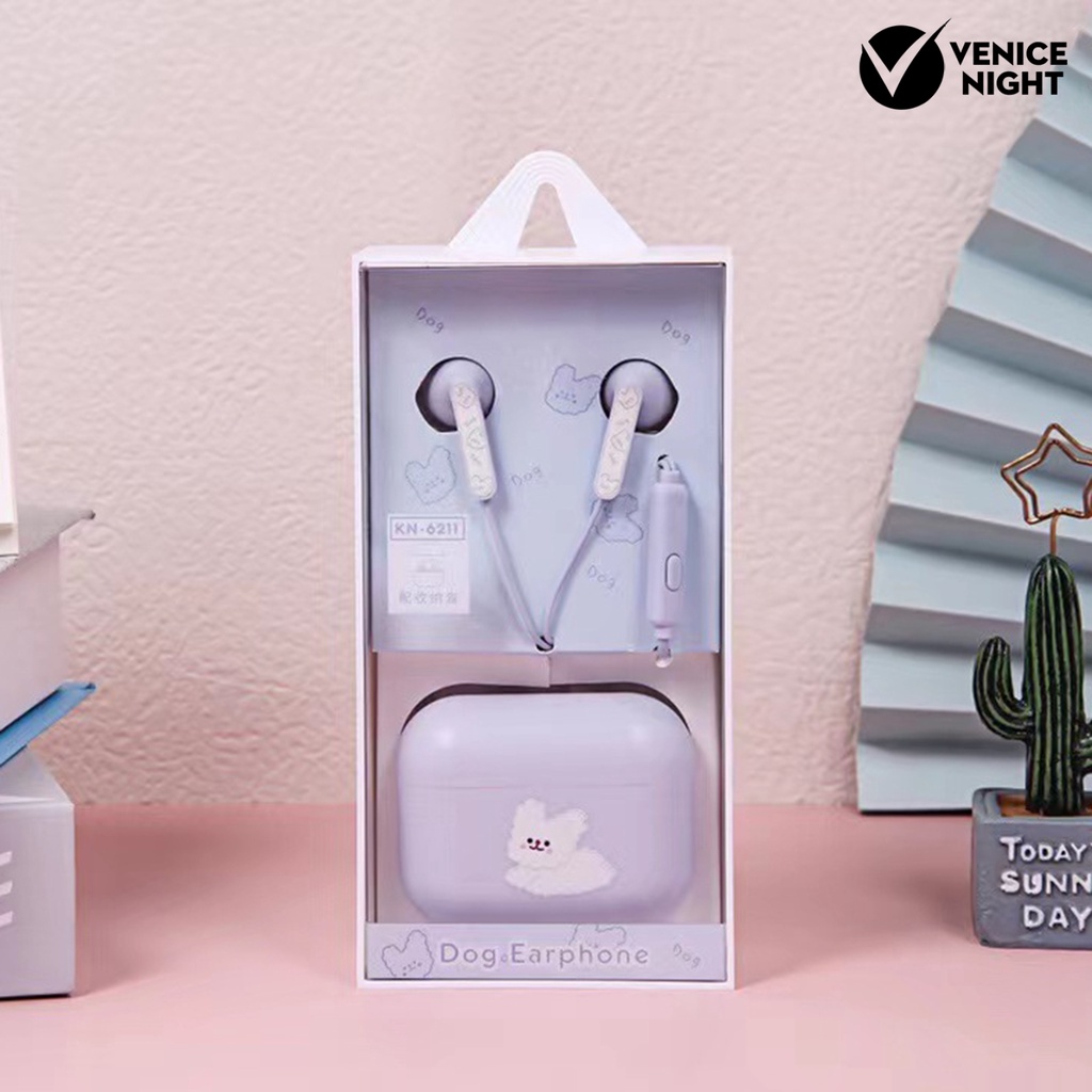 (VNEP) (Berkabel) Earphone dengan Kotak Penyimpanan Pola Lucu Universal HiFi Sound In-ear Music Earbud untuk Ponsel